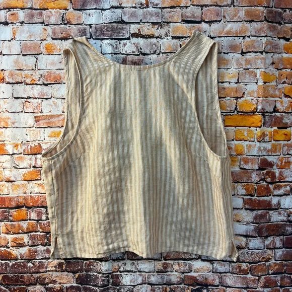 Madewell Refined Linen Top with Open back in rust and white stripe Size 12 - Picture 2 of 15